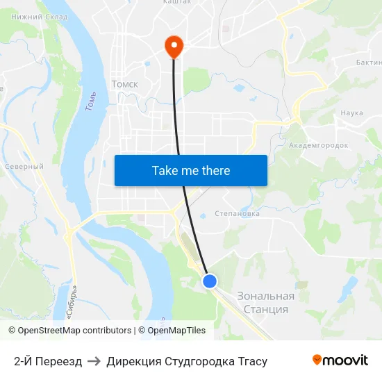 2-Й Переезд to Дирекция Студгородка Тгасу map