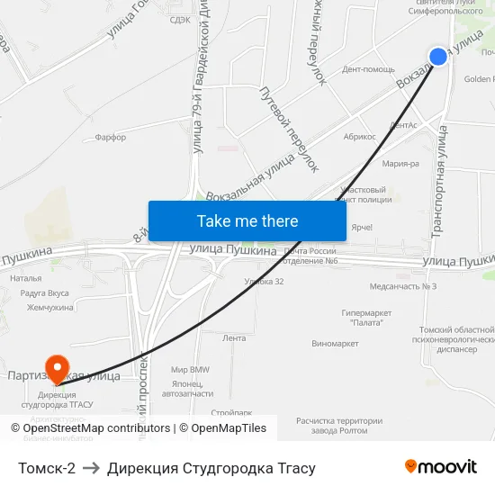 Томск-2 to Дирекция Студгородка Тгасу map