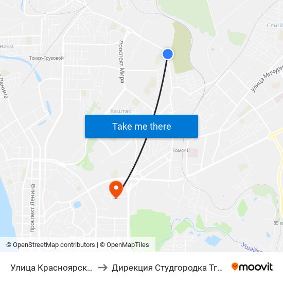 Улица Красноярская to Дирекция Студгородка Тгасу map