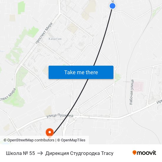 Школа № 55 to Дирекция Студгородка Тгасу map