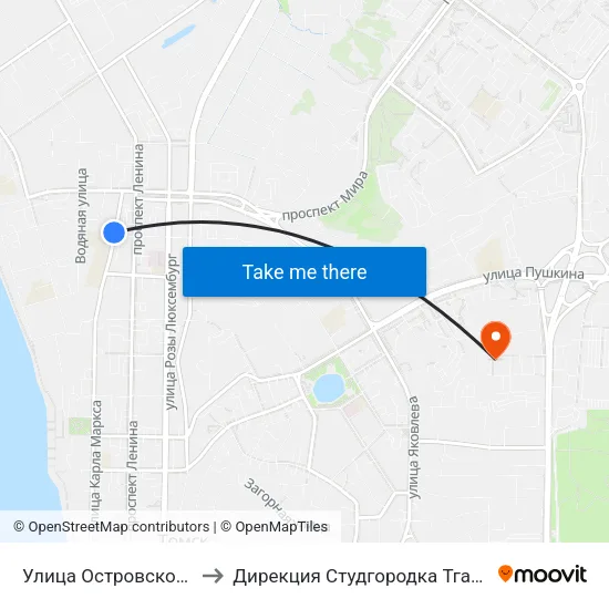 Улица Островского to Дирекция Студгородка Тгасу map