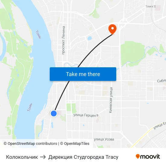 Колокольчик to Дирекция Студгородка Тгасу map