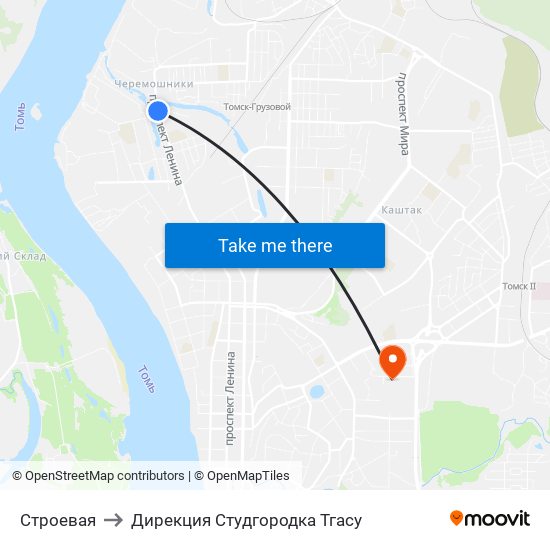 Строевая to Дирекция Студгородка Тгасу map