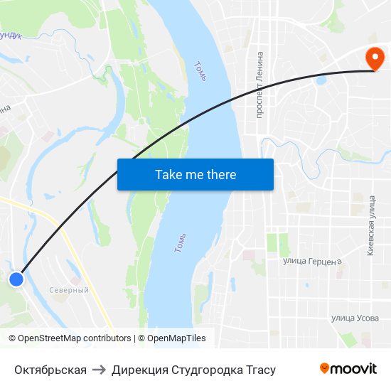 Октябрьская to Дирекция Студгородка Тгасу map