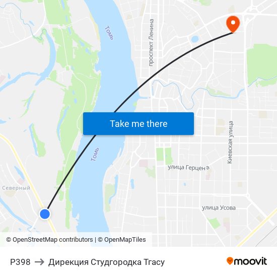 Р398 to Дирекция Студгородка Тгасу map