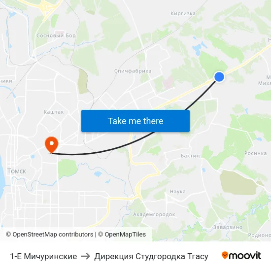 1-Е Мичуринские to Дирекция Студгородка Тгасу map