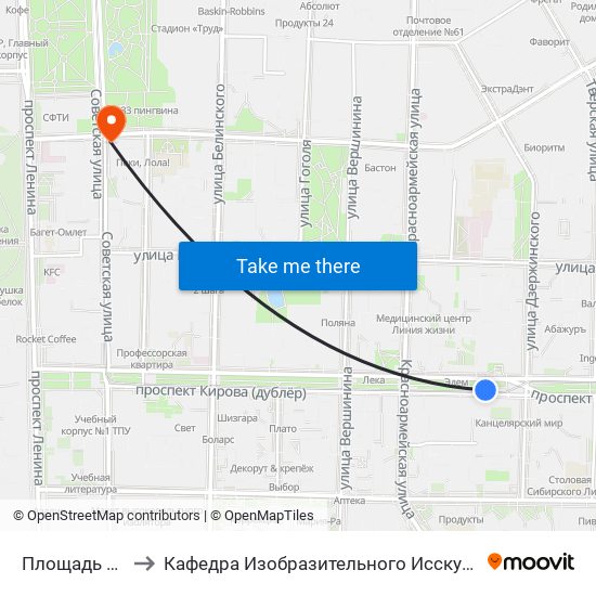 Площадь Дзержинского to Кафедра Изобразительного Исскуства Института Искусств И Культуры Тгу map