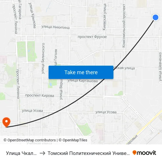 Улица Чкалова to Томский Политехнический Университет map