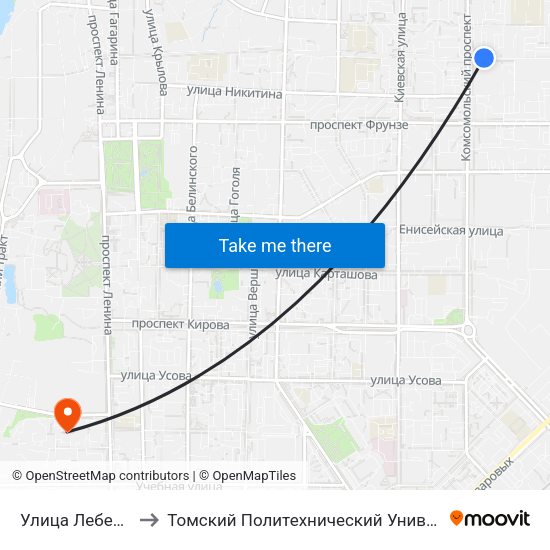 Улица Лебедева to Томский Политехнический Университет map