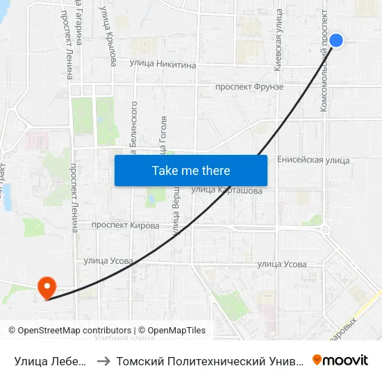 Улица Лебедева to Томский Политехнический Университет map