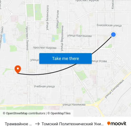 Трамвайное Депо to Томский Политехнический Университет map
