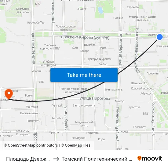 Площадь Дзержинского to Томский Политехнический Университет map