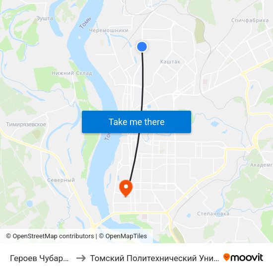 Героев Чубаровцев to Томский Политехнический Университет map