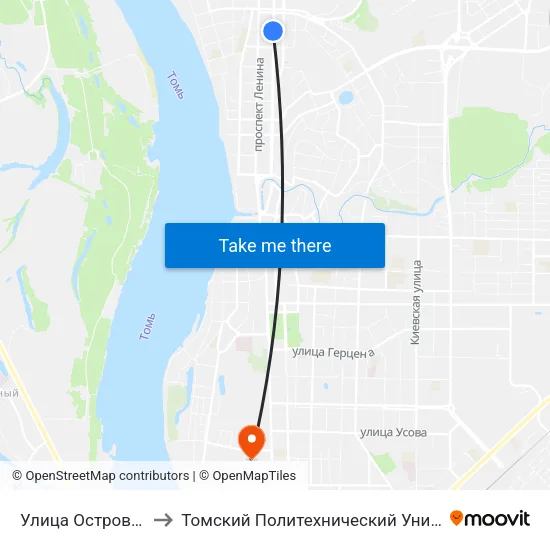 Улица Островского to Томский Политехнический Университет map
