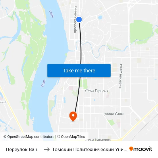 Переулок Ванцетти to Томский Политехнический Университет map