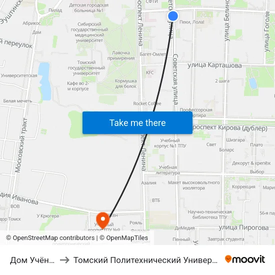 Дом Учёных to Томский Политехнический Университет map