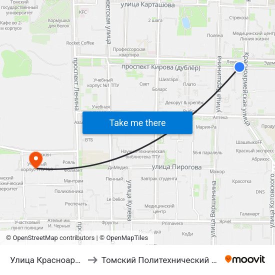Улица Красноармейская to Томский Политехнический Университет map