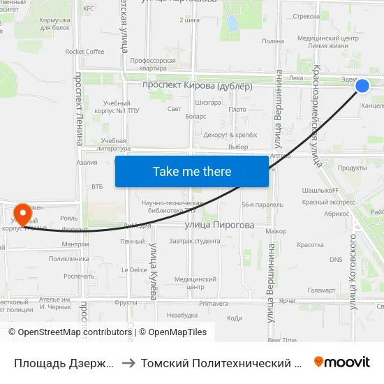 Площадь Дзержинского to Томский Политехнический Университет map