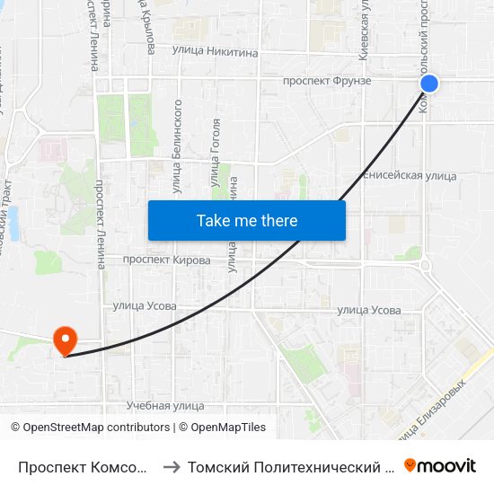 Проспект Комсомольский to Томский Политехнический Университет map