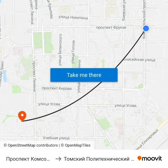 Проспект Комсомольский to Томский Политехнический Университет map