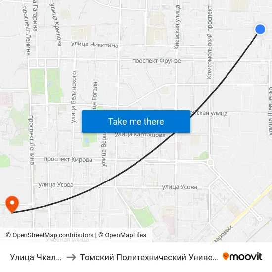 Улица Чкалова to Томский Политехнический Университет map