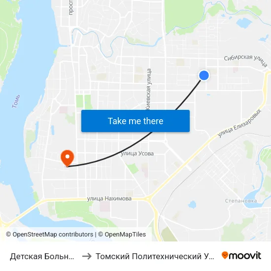 Детская Больница №4 to Томский Политехнический Университет map