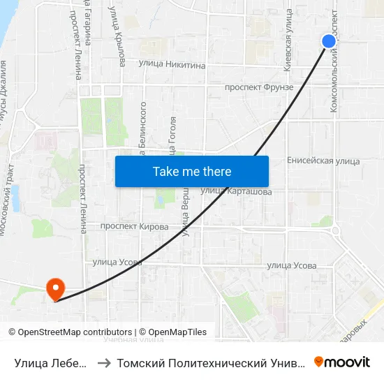 Улица Лебедева to Томский Политехнический Университет map