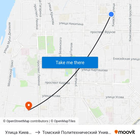 Улица Киевская to Томский Политехнический Университет map