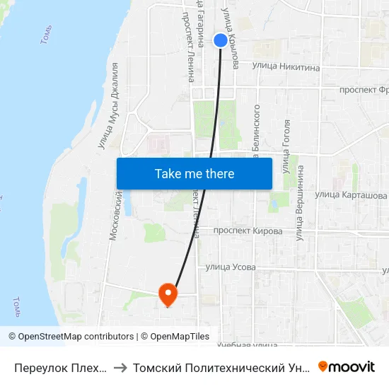 Переулок Плеханова to Томский Политехнический Университет map