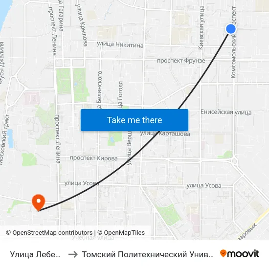 Улица Лебедева to Томский Политехнический Университет map