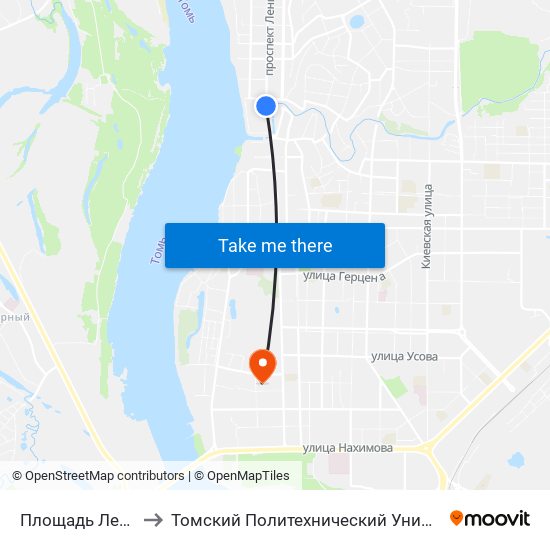 Площадь Ленина to Томский Политехнический Университет map