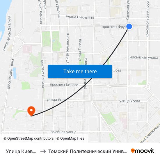 Улица Киевская to Томский Политехнический Университет map