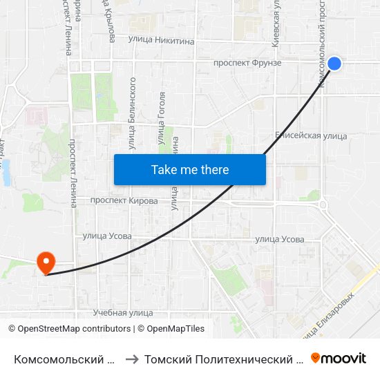 Комсомольский Проспект to Томский Политехнический Университет map