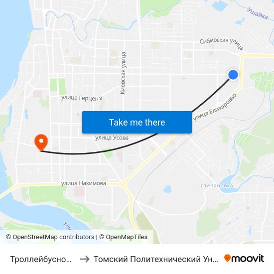 Троллейбусное Депо to Томский Политехнический Университет map