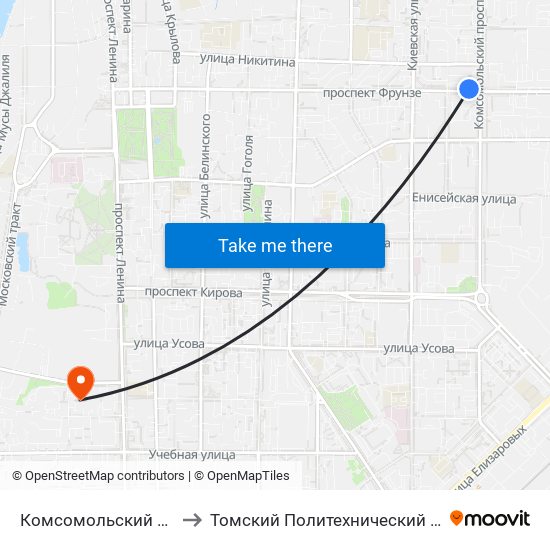 Комсомольский Проспект to Томский Политехнический Университет map