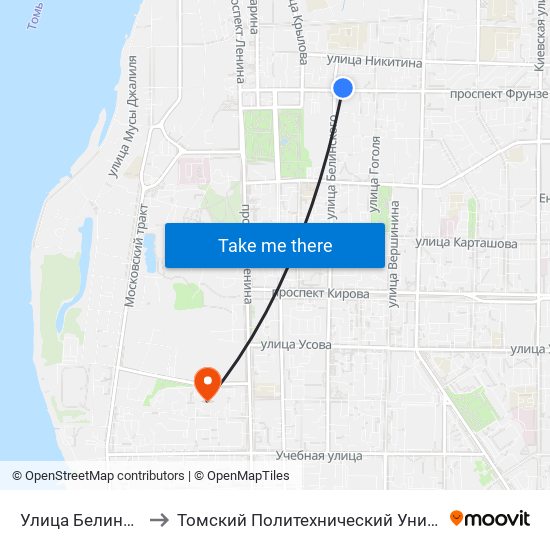 Улица Белинского to Томский Политехнический Университет map