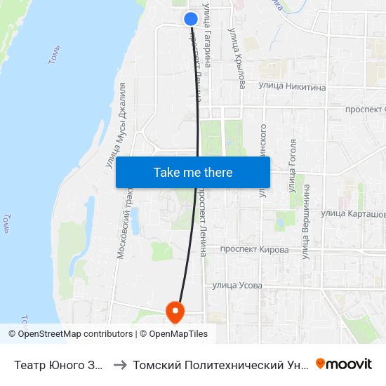 Театр Юного Зрителя to Томский Политехнический Университет map