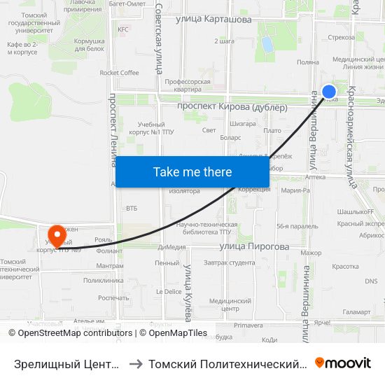 Зрелищный Центр Октябрь to Томский Политехнический Университет map
