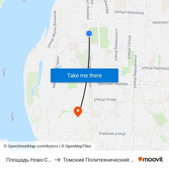 Площадь Ново-Соборная to Томский Политехнический Университет map