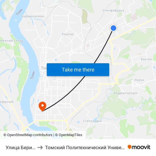 Улица Беринга to Томский Политехнический Университет map