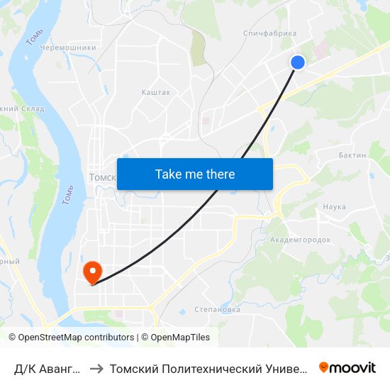 Д/К Авангард to Томский Политехнический Университет map