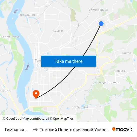 Гимназия №13 to Томский Политехнический Университет map