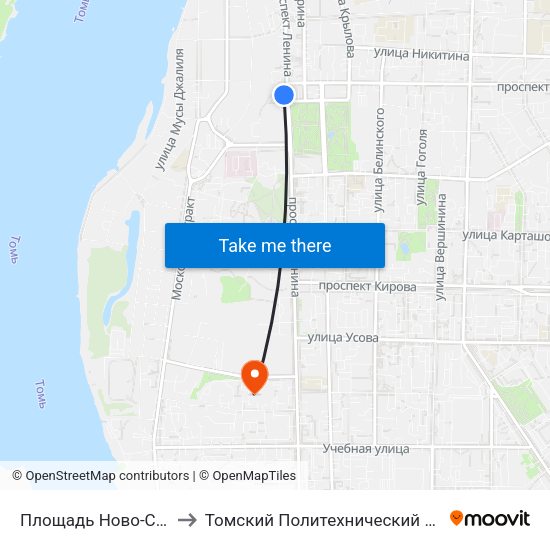 Площадь Ново-Соборная to Томский Политехнический Университет map