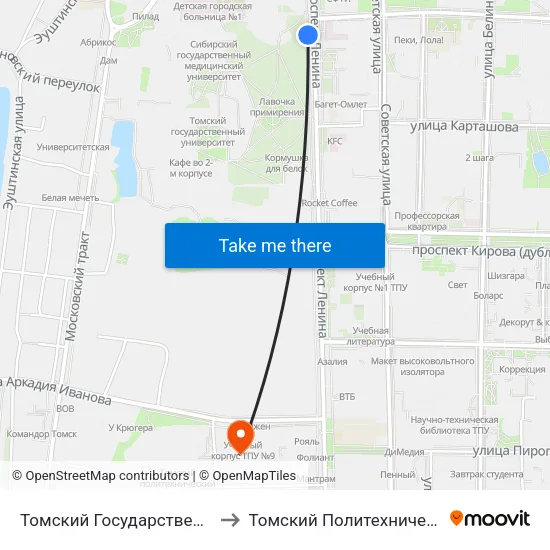 Томский Государственный Университет to Томский Политехнический Университет map