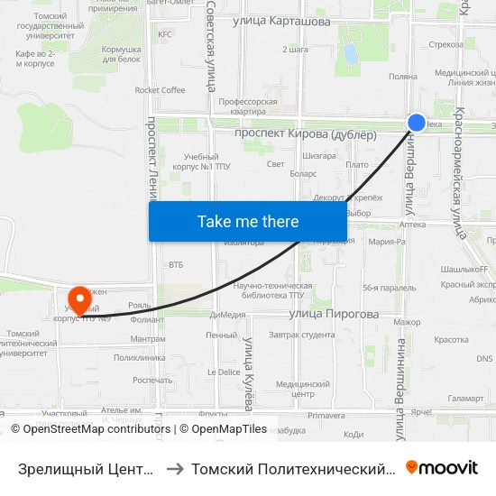 Зрелищный Центр Октябрь to Томский Политехнический Университет map