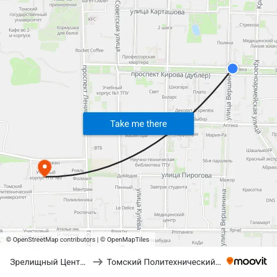 Зрелищный Центр Октябрь to Томский Политехнический Университет map