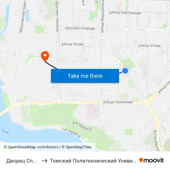Дворец Спорта to Томский Политехнический Университет map