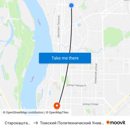 Старокаштачная to Томский Политехнический Университет map