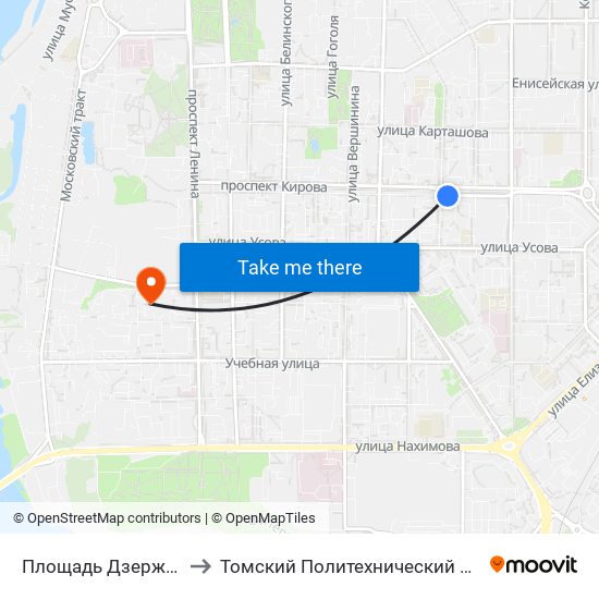 Площадь Дзержинского to Томский Политехнический Университет map