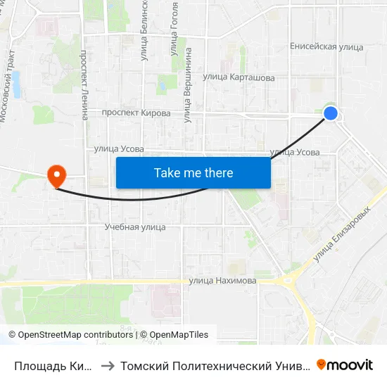 Площадь Кирова to Томский Политехнический Университет map